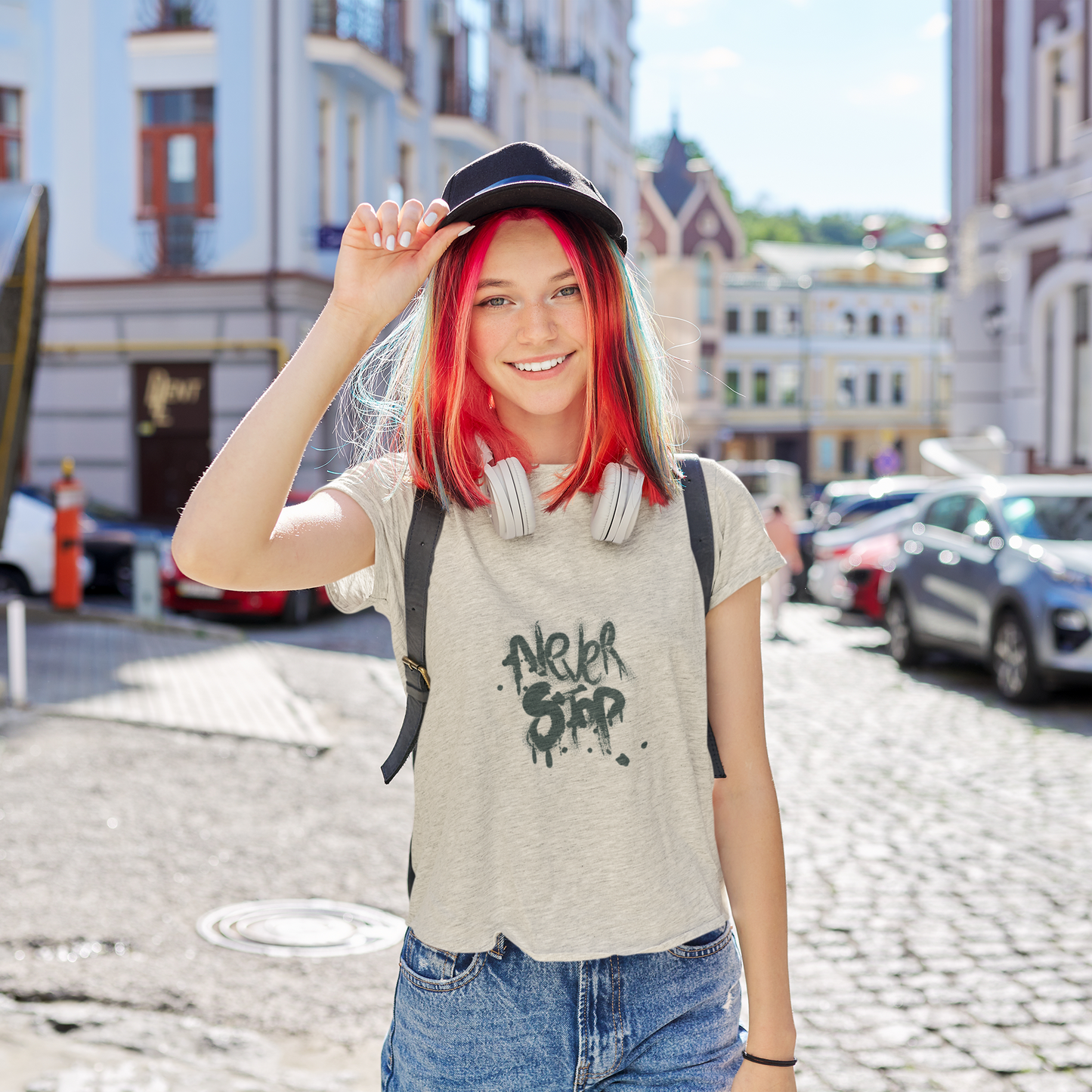 T-shirt enfant ado avec message 'Never Stop' Mode streetwear éthique CALEGA Kids