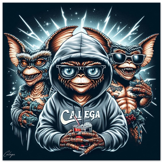 Poster Gremlins Streetwear par CALEGA, illustration pop culture des années 80-90 mêlant streetwear et esprit urbain, déco originale pour fans de rétro et de mode urbaine