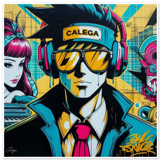 Poster Man Graffiti signé CALEGA, portrait artistique urbain mêlant culture streetwear et graffiti, décoration murale moderne pour amateurs d’art de rue contemporain
