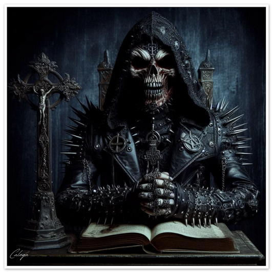 Poster Nécromancien par CALEGA, illustration gothique sombre et mystique, art mural ésotérique inspiré de l’univers dark fantasy et streetwear