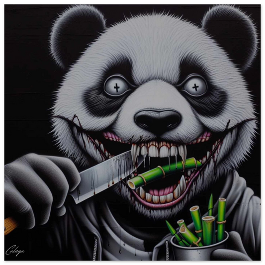 Poster Panda Psycho par CALEGA, illustration pop et décalée mêlant art food et style urbain, déco originale pour amateurs de street art et culture fun
