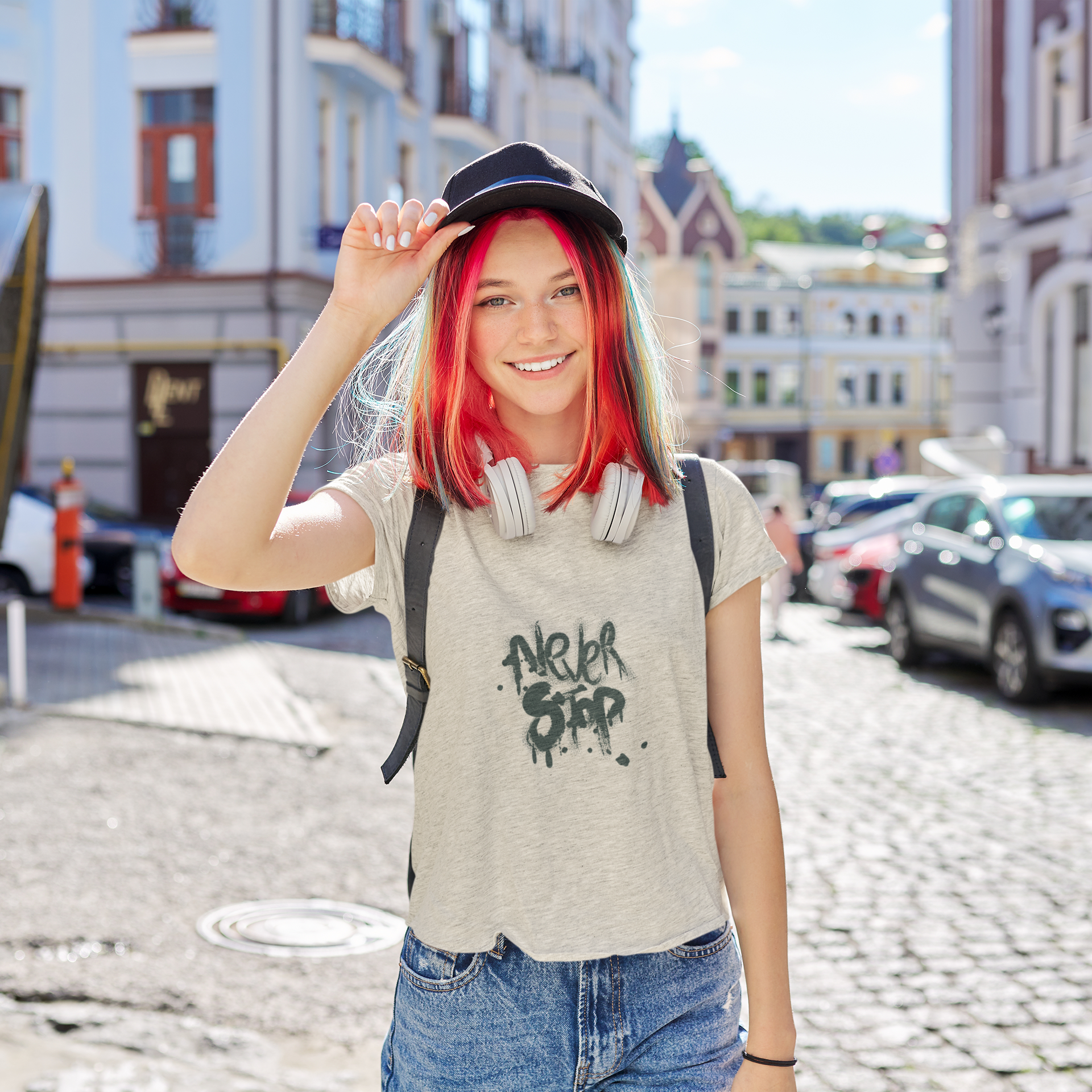 T-shirt enfant ado avec message 'Never Stop' Mode streetwear éthique CALEGA Kids
