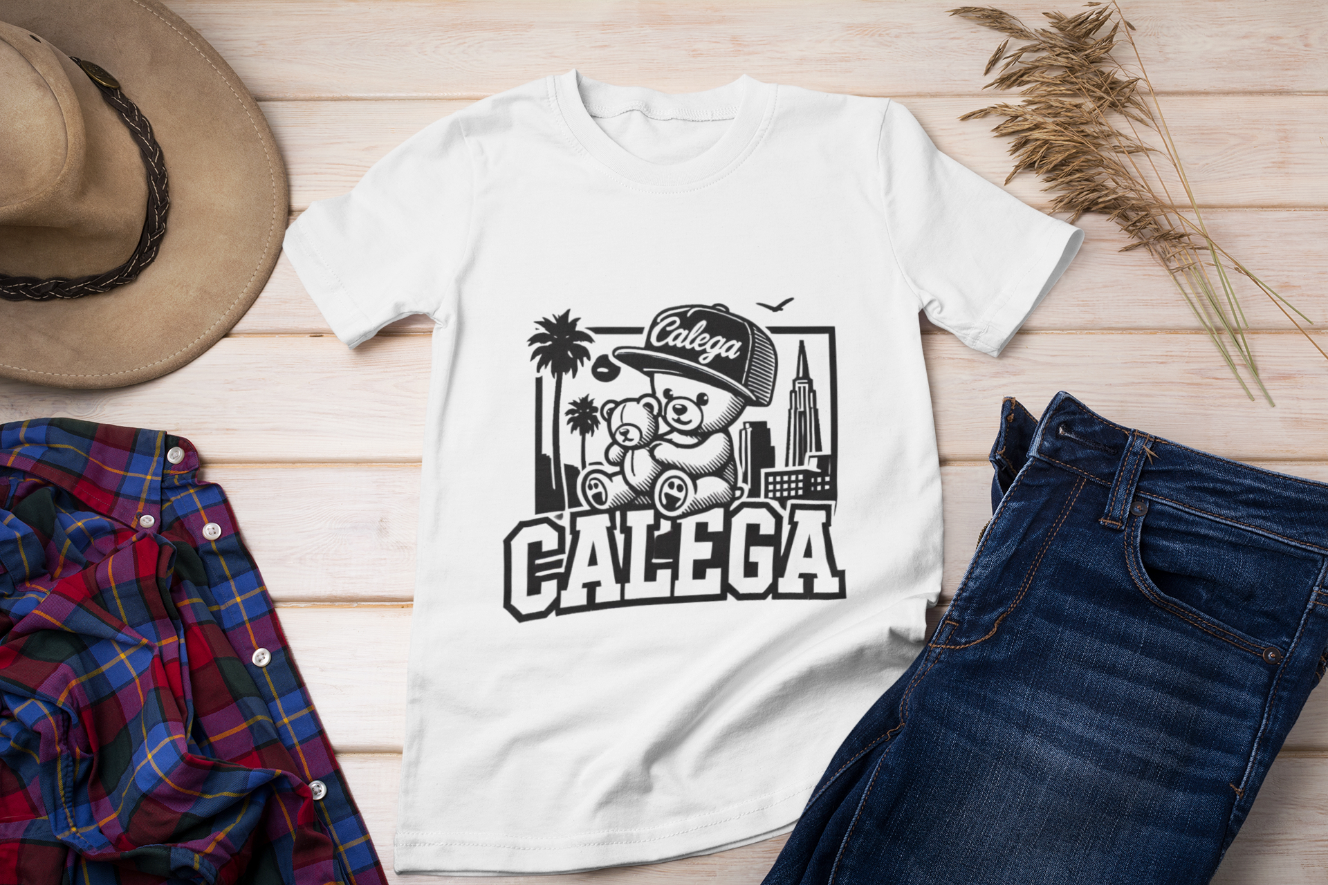 T-shirt enfant unisexe avec ours graphique  streetwear doux et audacieux CALEGA Kids