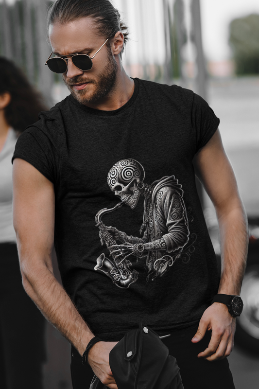 T-shirt épais homme motif saxophoniste, style artistique urbain, coupe classique tendance  CALEGA Men