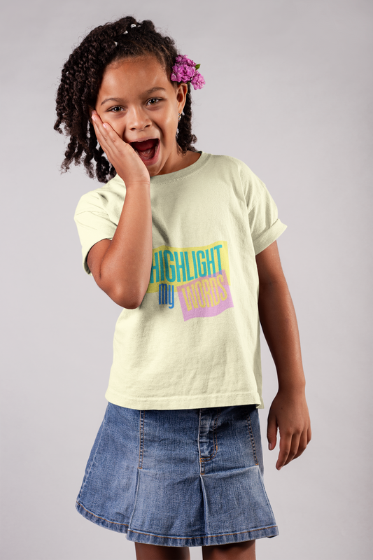 T-shirt unisexe "Highlight my words" CALEGA Kids, design streetwear avec message fort, pour enfants et préados